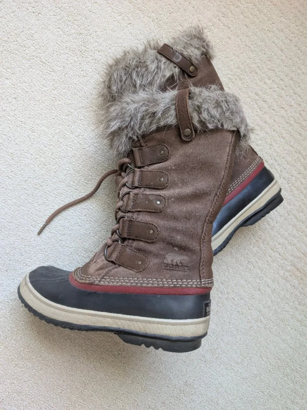 Sorel Boots 8 Joan Of Arctic Brown Camel Suede Waterproof Faux Fur Tall Snow